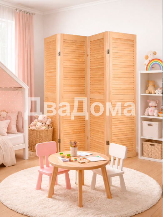 Ширма перегородка складная деревянная жалюзийная для комнаты без окраски, ДваДома 4 секционная, 180х160 см